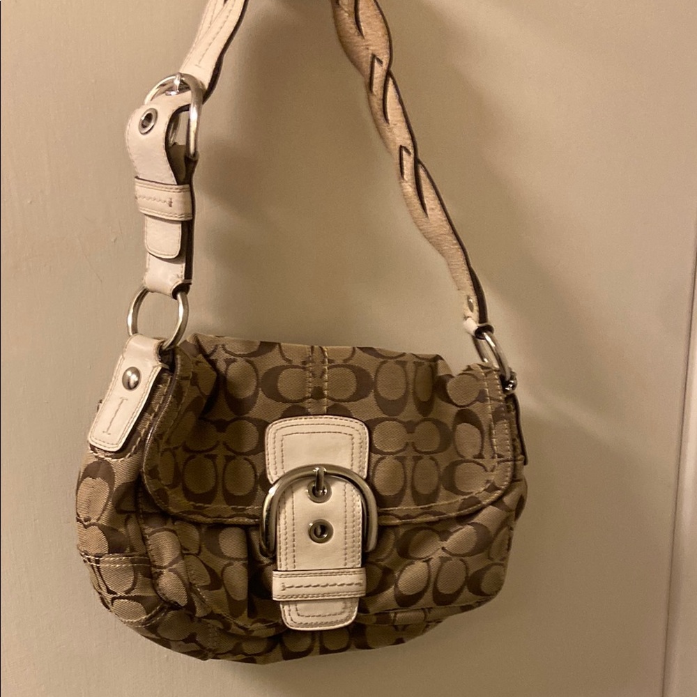 Coach Signature Brown and White Shoulder Bag